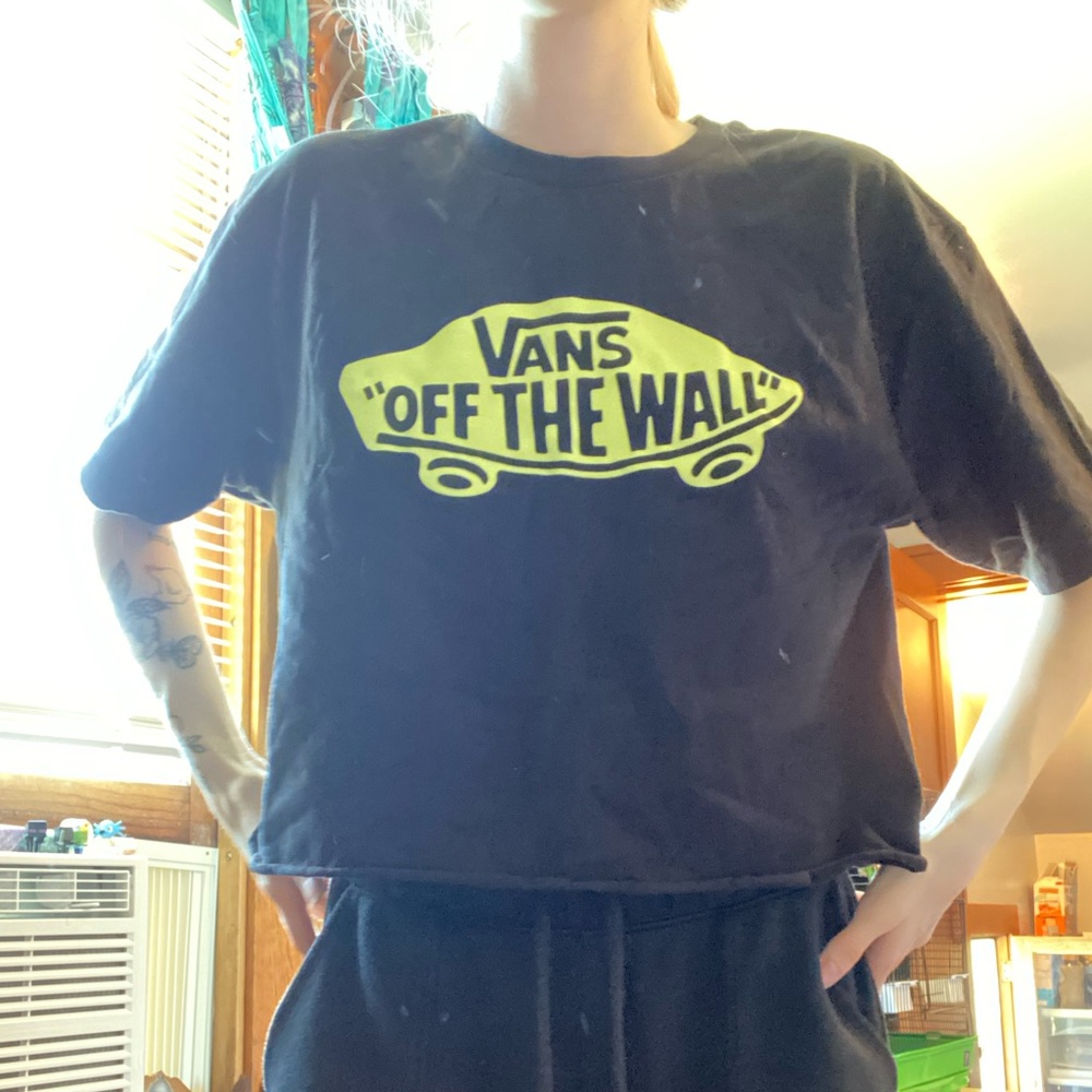 vans crop tee, glow in the dark skateboard logo